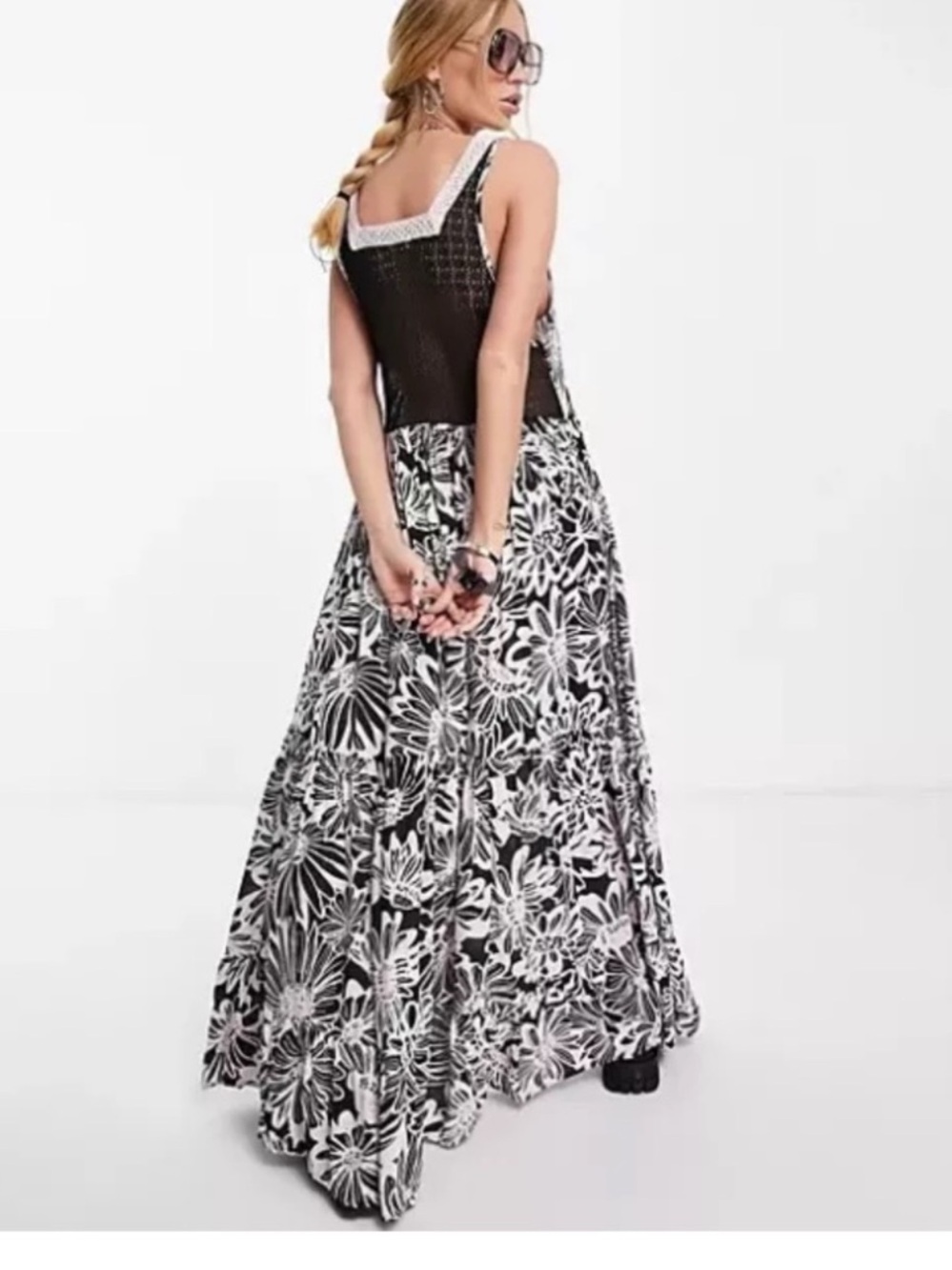 NWOT Free People Black & Pink Tiers To You Maxi Dress Crochet Details - Picture 3 of 7